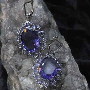 Purple Spinel Silverplated Statement Earrings
